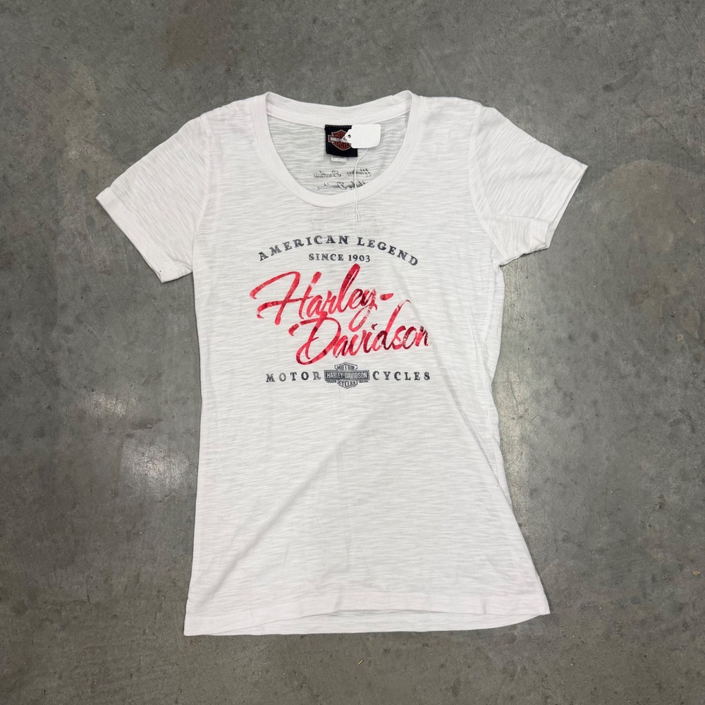 Y2K 2000s Harley-Davidson Womens White Slub Knit Graphic T-Shirt Peoria L